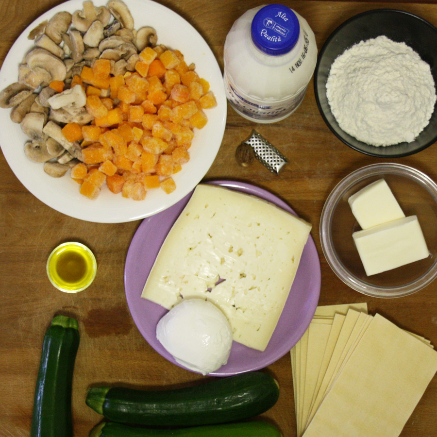 Ingredienti per le lasagne vegetariane bianche